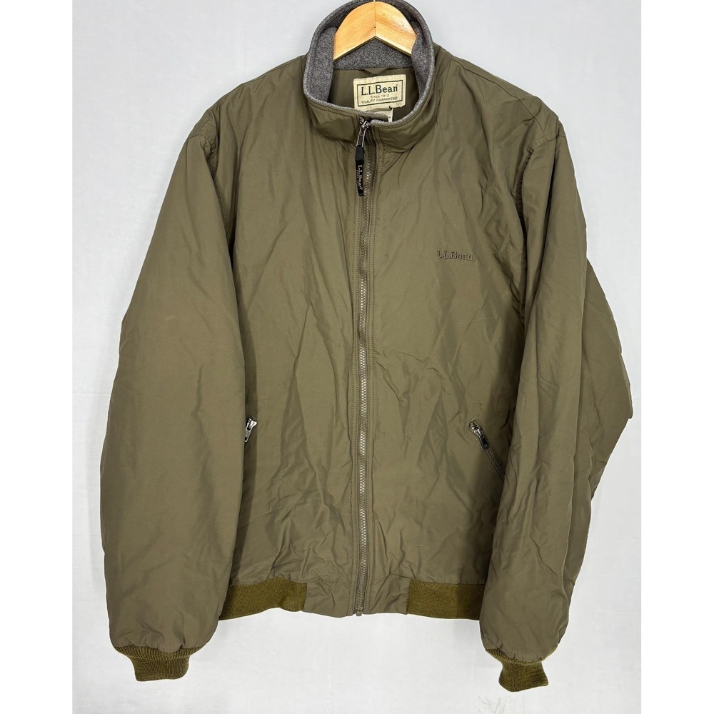 LL Bean Warm-Up Jacket Mens Green Large Fleece Lined Zipped Pockets Outdoor